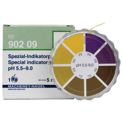 Papel indicador de pH 5,5-9,0 en rollo de 5m x 7mm. Marca Macherey-Nagel