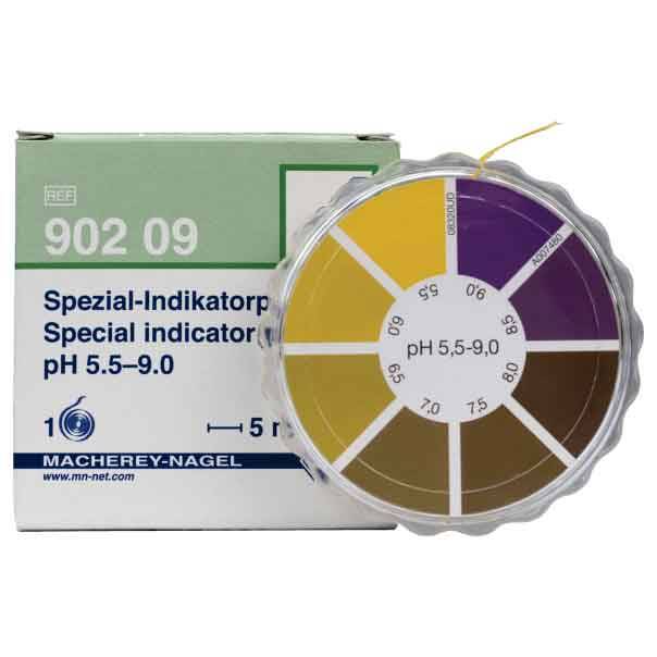 Papel indicador de pH 5,5-9,0 en rollo de 5m x 7mm. Marca Macherey-Nagel