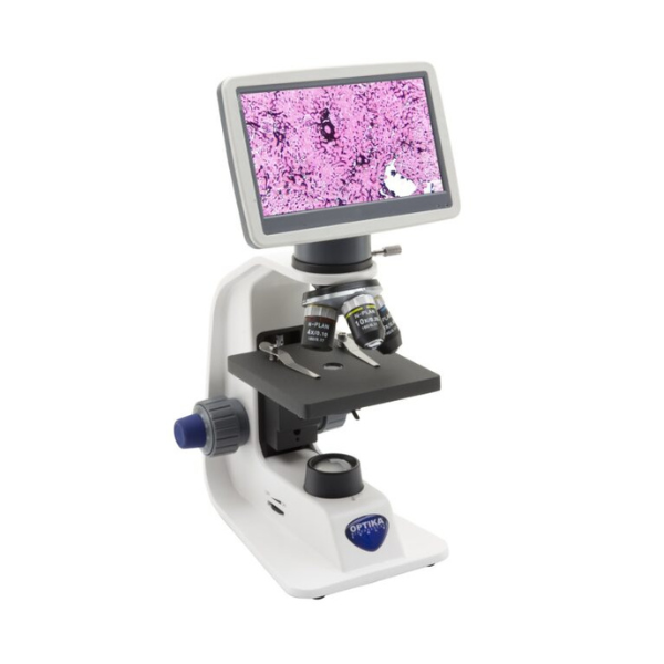 Microscopio digital con pantalla LCD a baterías. Modelo B-159R-PLV, Optika.