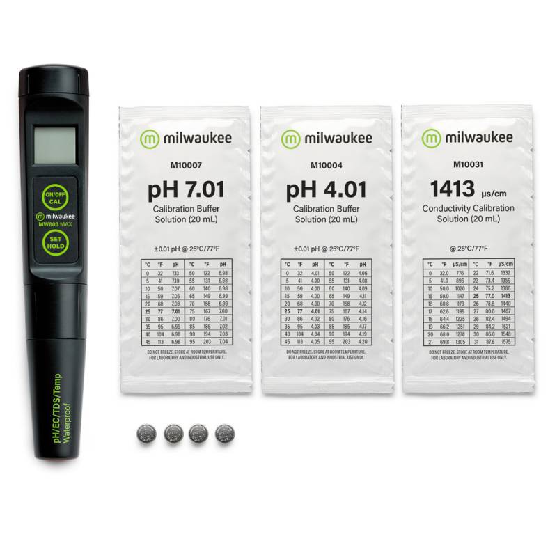 Medidor de PH/EC/TDS TEMPERATURA de Bolsillo Rango Bajo con Electrodo Recambiable. Modelo MW803.  Marca: MILWAUKEE