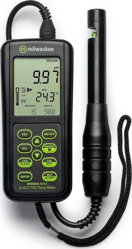 Medidor de pH /EC /TDS TEMPERATURA Portátil Alto Rango. Modelo MW805.  Marca: MILWAUKEE