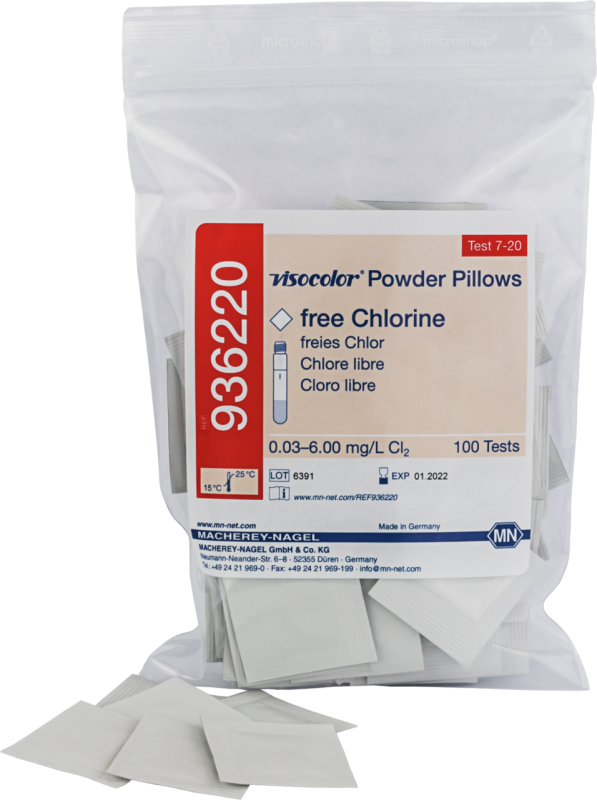 Reactivo para Cloro Libre VISOCOLOR mediante DPD, en paquete x 100 unidades. Marca Macherey Nagel