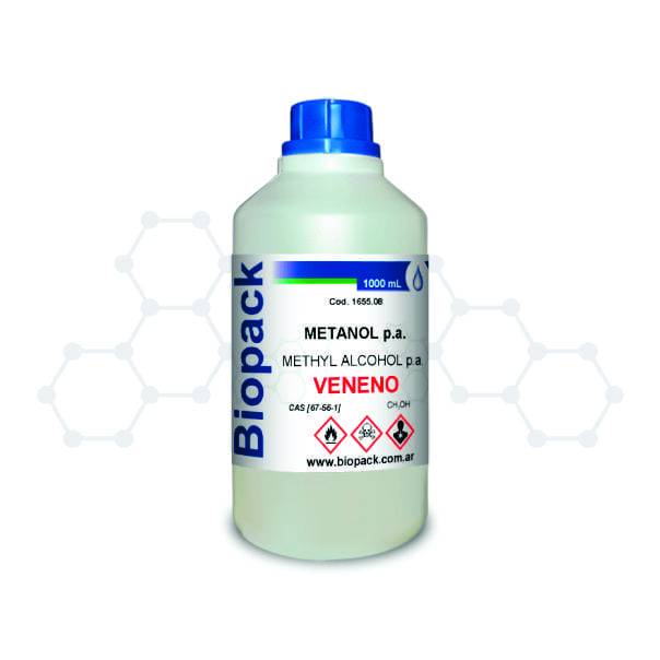 Metanol P.A. (Alcohol Metílico) x 1000 ml. Marca BIOPACK