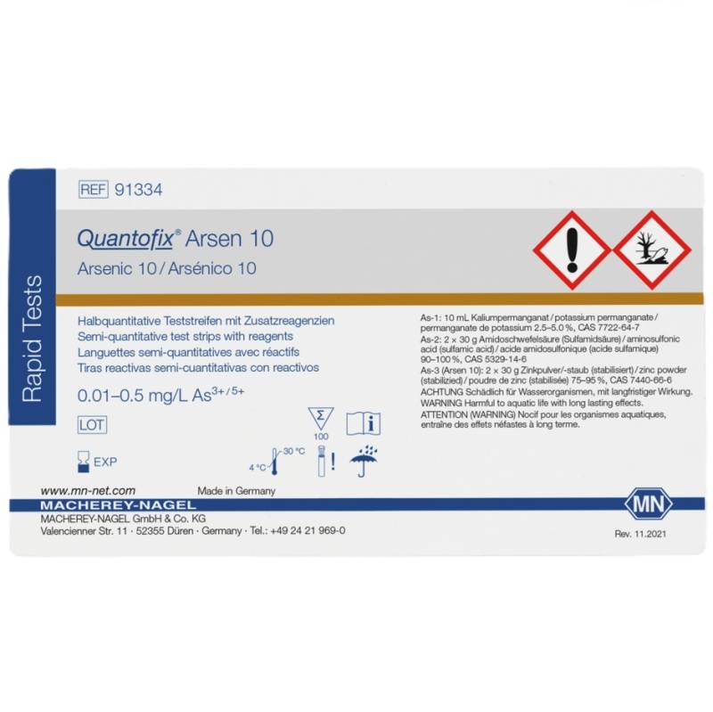 Tiras reactivas semicuantitativas QUANTOFIX Arsénico 10. Marca Macherey-Nagel